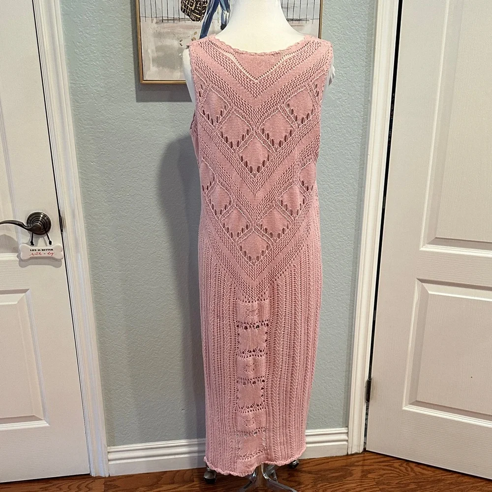 Free People Beach Sz Medium Dusty Pink Crochet Maxi Dress • NEW! - Picture 8 of 12